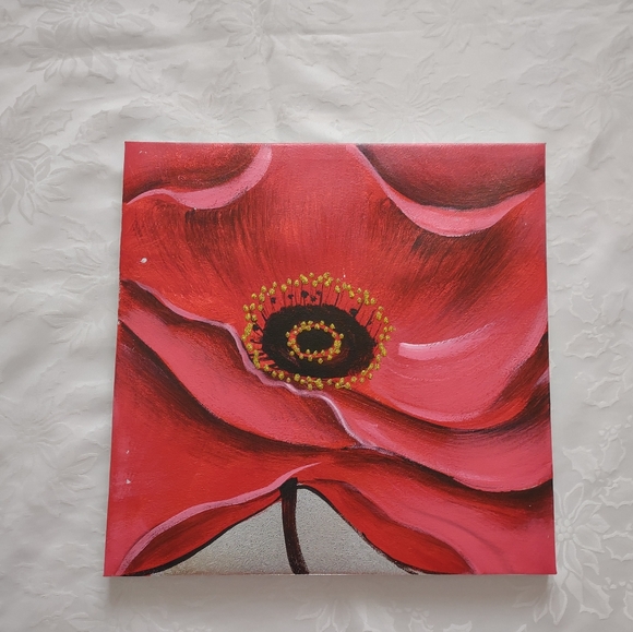 Red Poppy Floral Painted Canvas Art